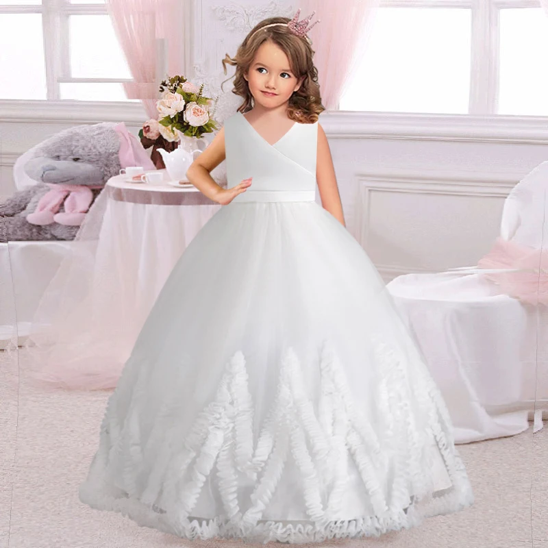 4-12T Girl Beaded Embroidery School Graduation Party Dress Flower Girl Birthday Supper Party First Formal Dinner Long Dress