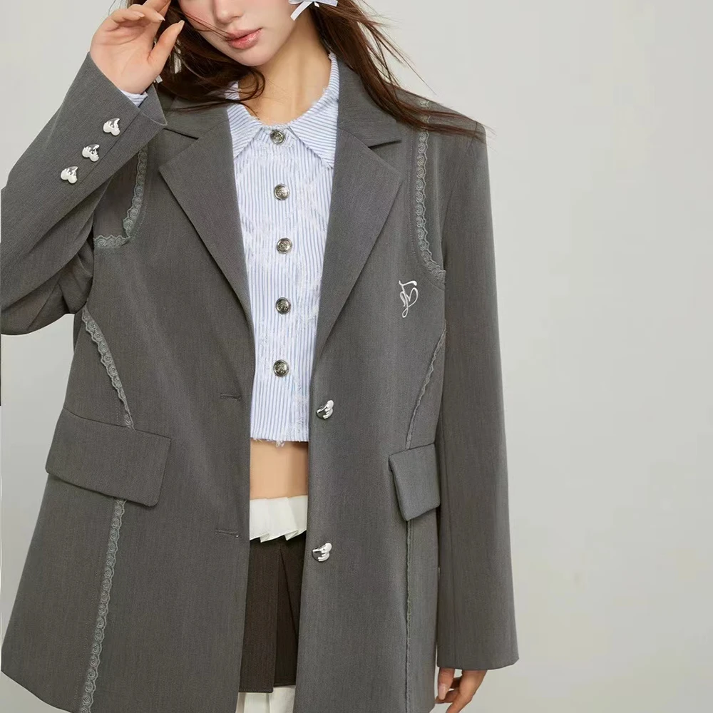 TWOTWINSTYLE Designer Solid Blazer For Women Notched Collar Long Sleeve Patchwork Pocket Temperament Coat Female Fashion Autumn