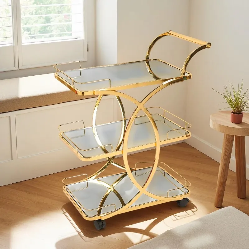 European-style Multifunctional Hotel Dining Cart Three-tier Movable Wrought Iron Cart for Indoor Lobby Restaurant Dessert Cake