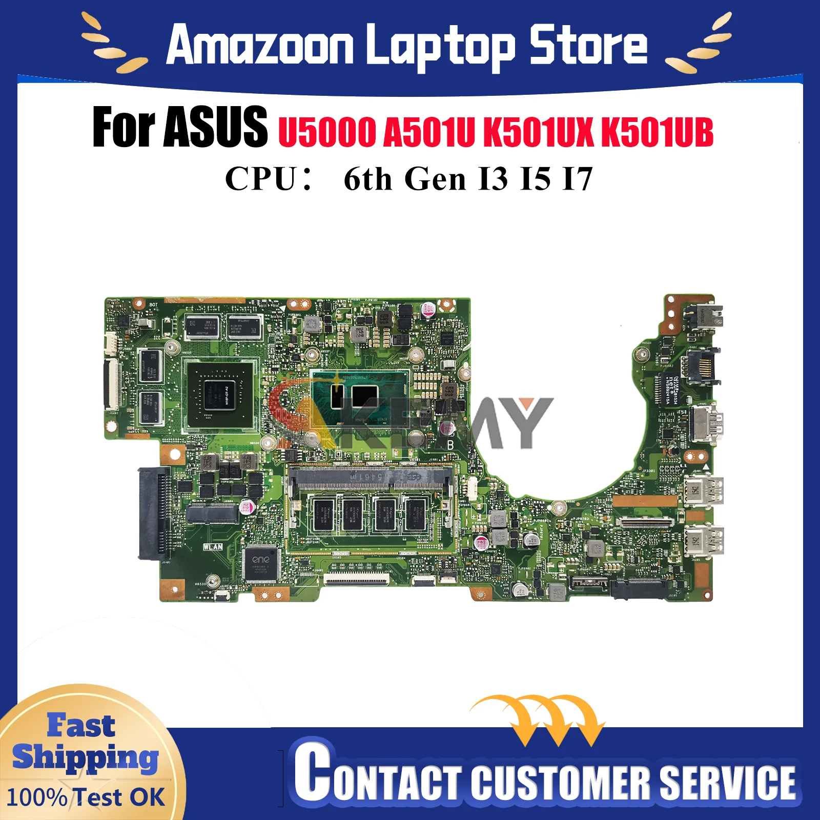 K501UX Laptop Motherboard For ASUS VivoBook K501UQ K501U K501UB A501U K501UWK K501UXM K501UW K501UX U5000 Mainboard I3 I5 I7 CPU