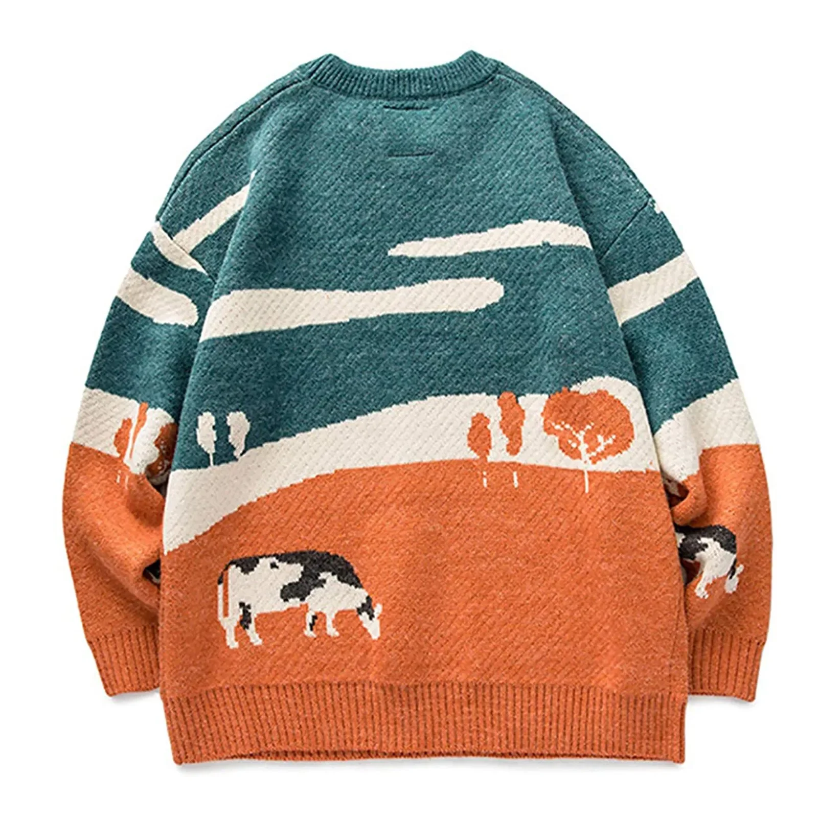 

Harajuku Cows Print Vintage Winter Sweaters 2023 Pullover Korean Fashion Long Sleeves O-neck Cotton Knitted Unisex Clothes