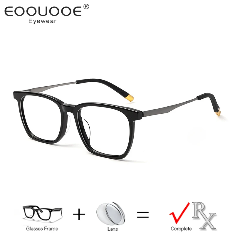 

Square Acetate Frame With Titanium Glasses Men Optical Prescription Recipe Lenses Progressive Myopia Reading Eyeglasses