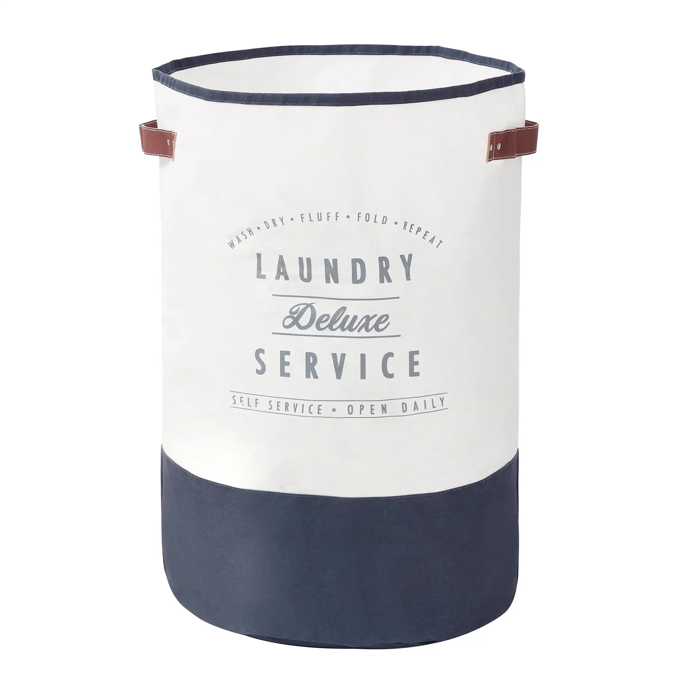 

Ivory/Grey Canvas Laundry Hamper, 16" x 25"