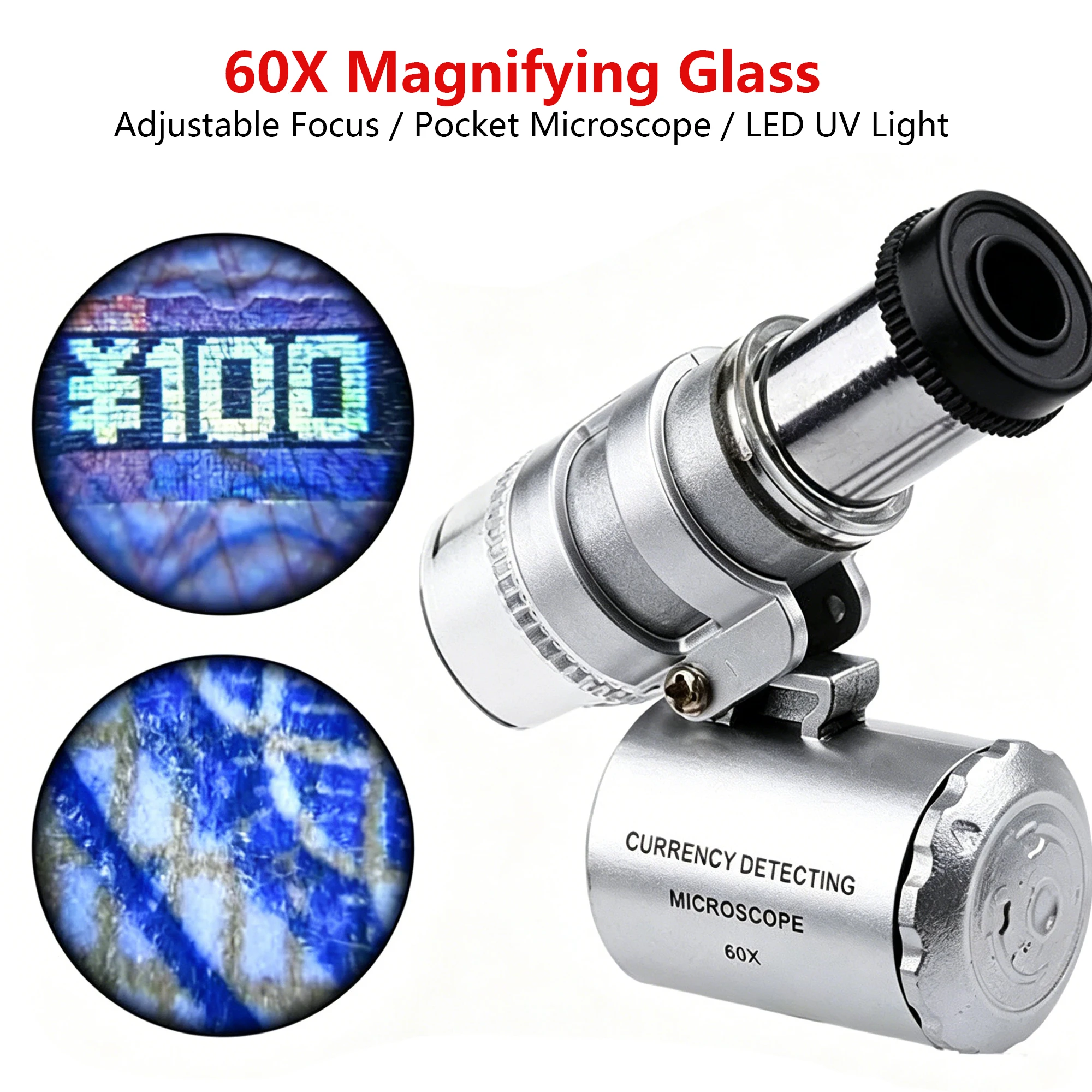 Mini 60X Mikroskop LED Juwelier-Lupe UV-Währungsdetektor Tragbare Lupe Vergrößerungsglas Lupe für Edelsteine – Detail 1