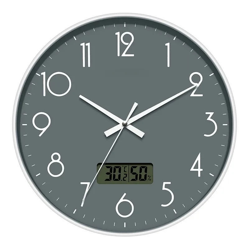 

12'' Nordic Minimalist Living Room Clock with Temperature and Humidity LCD Display Screen, Silent Wall Hanging Quartz Clock