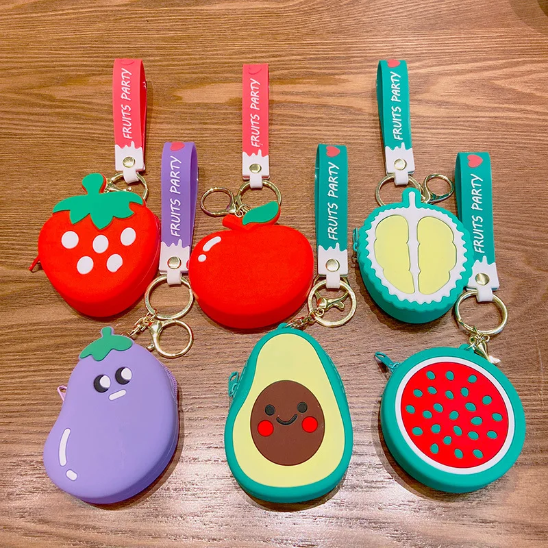 Cartoon Kawaii Fruit Series Silicone Coin Purse Creative Cute Portable Storage Bag Coin Purse Car Keychain Pendant Kids Gifts