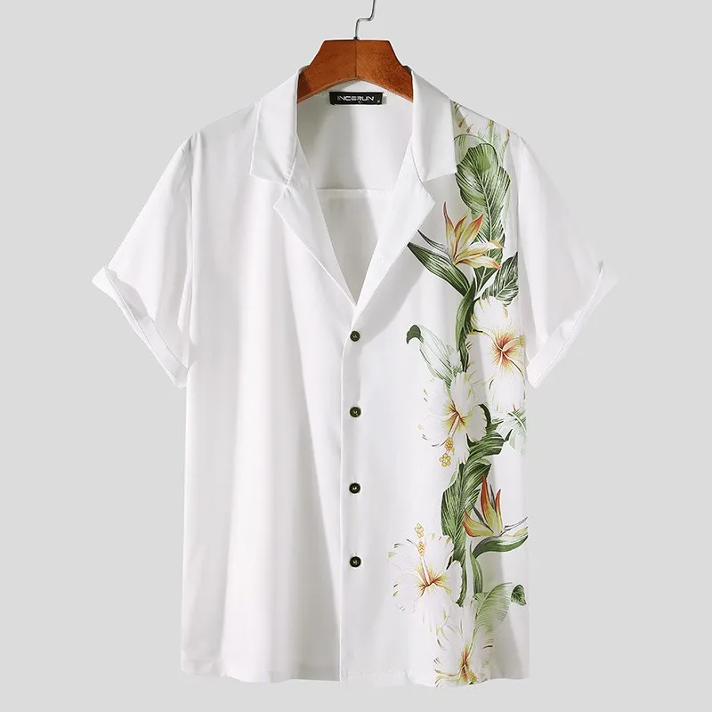 

Casual Faionable Beach Printed Men's irt Slim Fit ort Sve Street Sle Summer Hawaii Menswear Polyester Blend Fabric