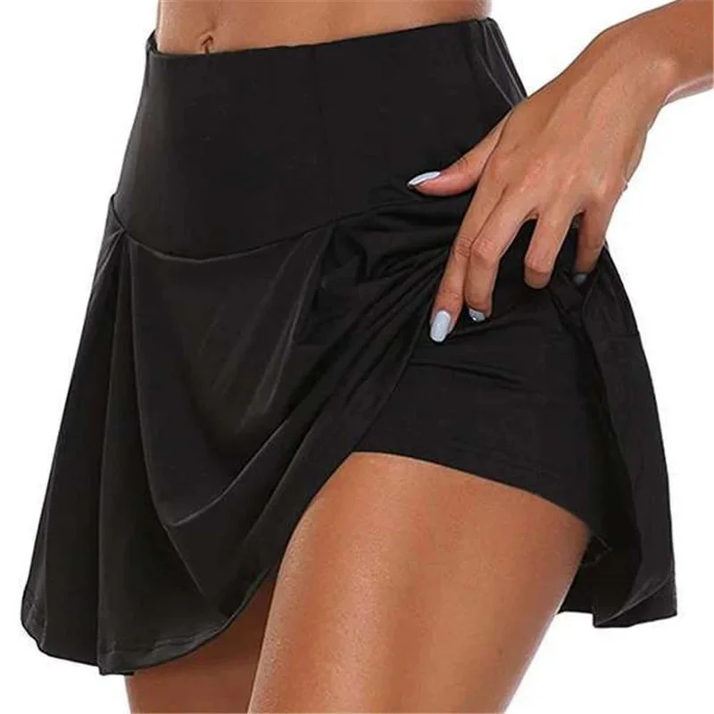 Summer fashion explosion women solid color outdoor sports fitness running yoga quick dry fake two running skirts