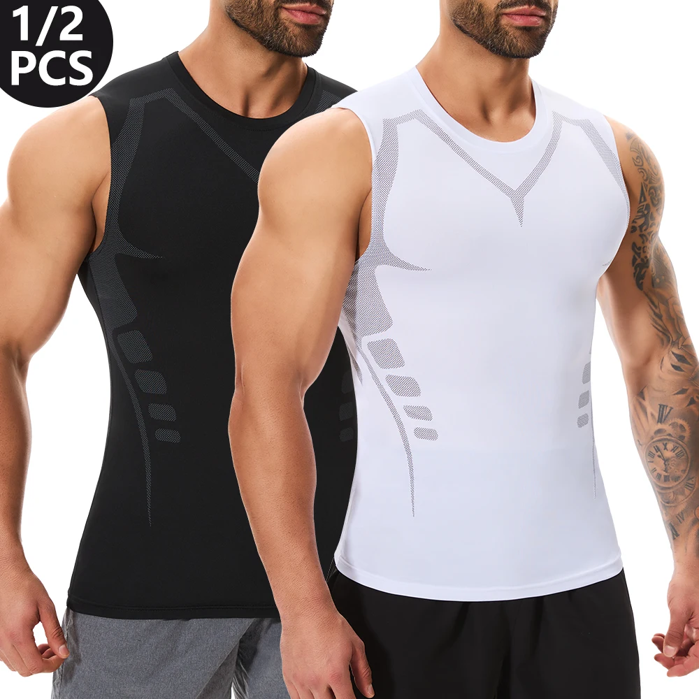 1/2 PCS Men's Sleeveless Body Shaping Quick-Dry Fitness Vest - Tummy Control Sports Top for Jogging & Workout Men's Underwear