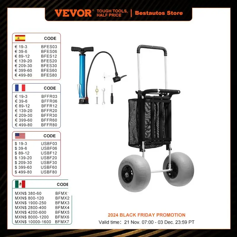 VEVOR Beach Dolly with Big Wheels for Sand 29.9