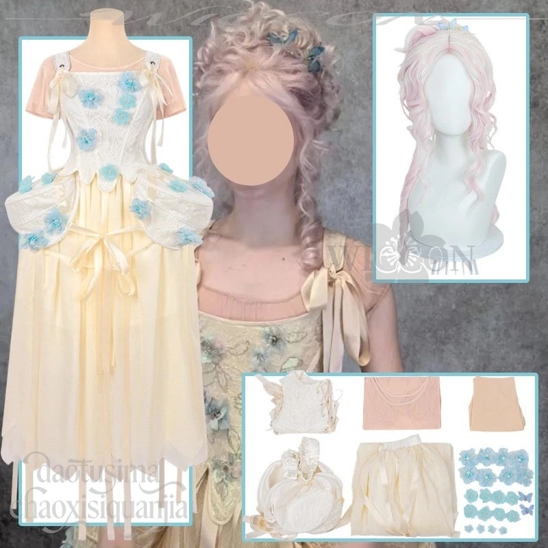 

Anime Movie Cosplay Enid Ball Dance Uniform Classical Lolita Blue Flower Decoration Pink Wigs Halloween Christmas Party