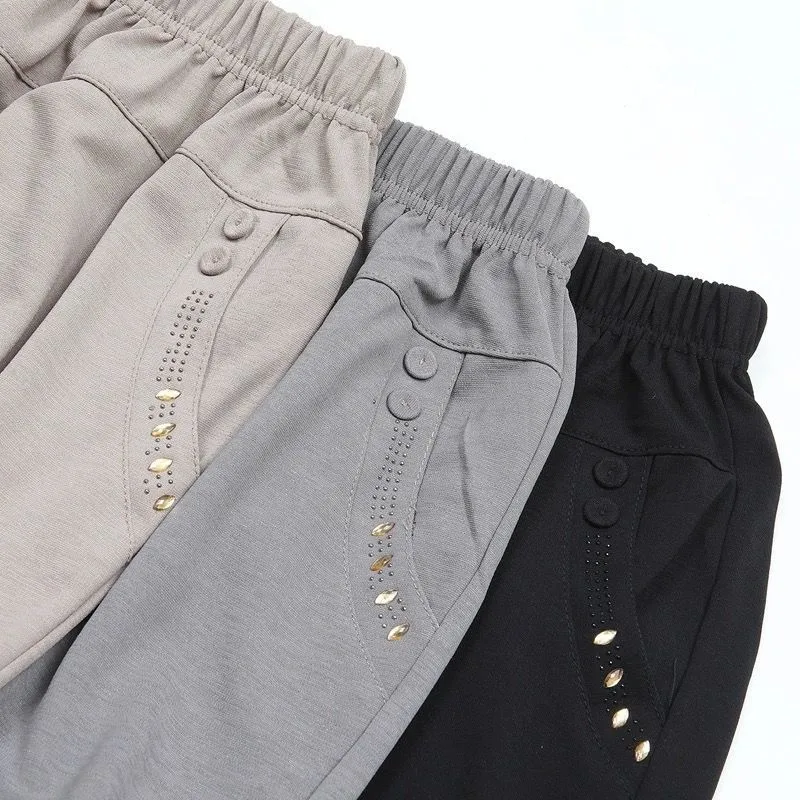 5XL 6XL 7XL 8XL Women Summer Pants Plus size Elastic High Waist Casual Ninth Pants Middle-aged Elderly Female Straight Mom Pants