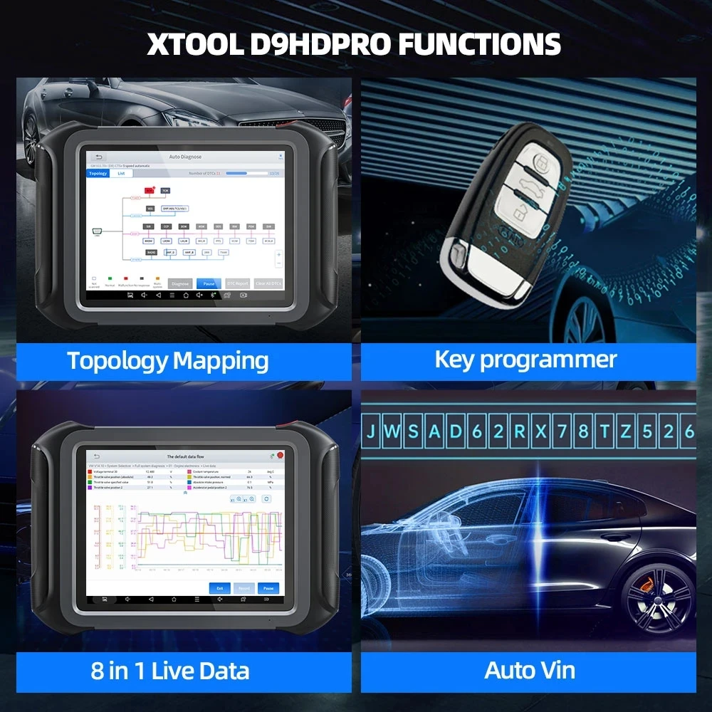 XTOOL D9HD Heavy Duty Truck Car Scanner Topology Key Programming 42 Reset All System Car Diagnostic Coding Tool For 12/24V Truck