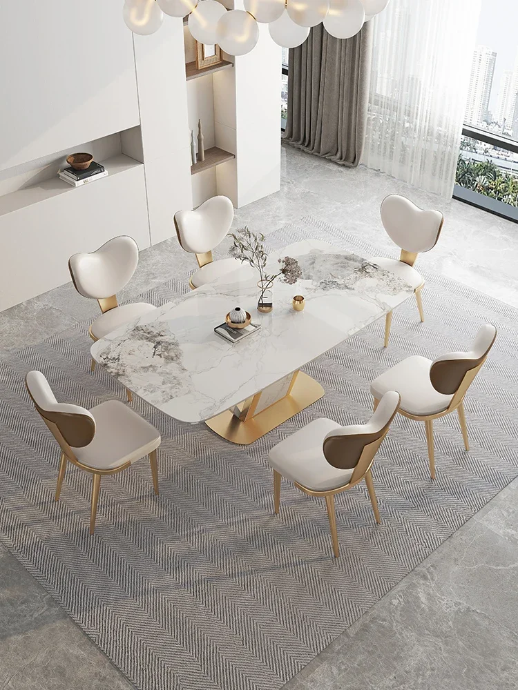 Luxury slate dining table high-end rectangular marble household small apartment modern minimalist bright rice table and chair co