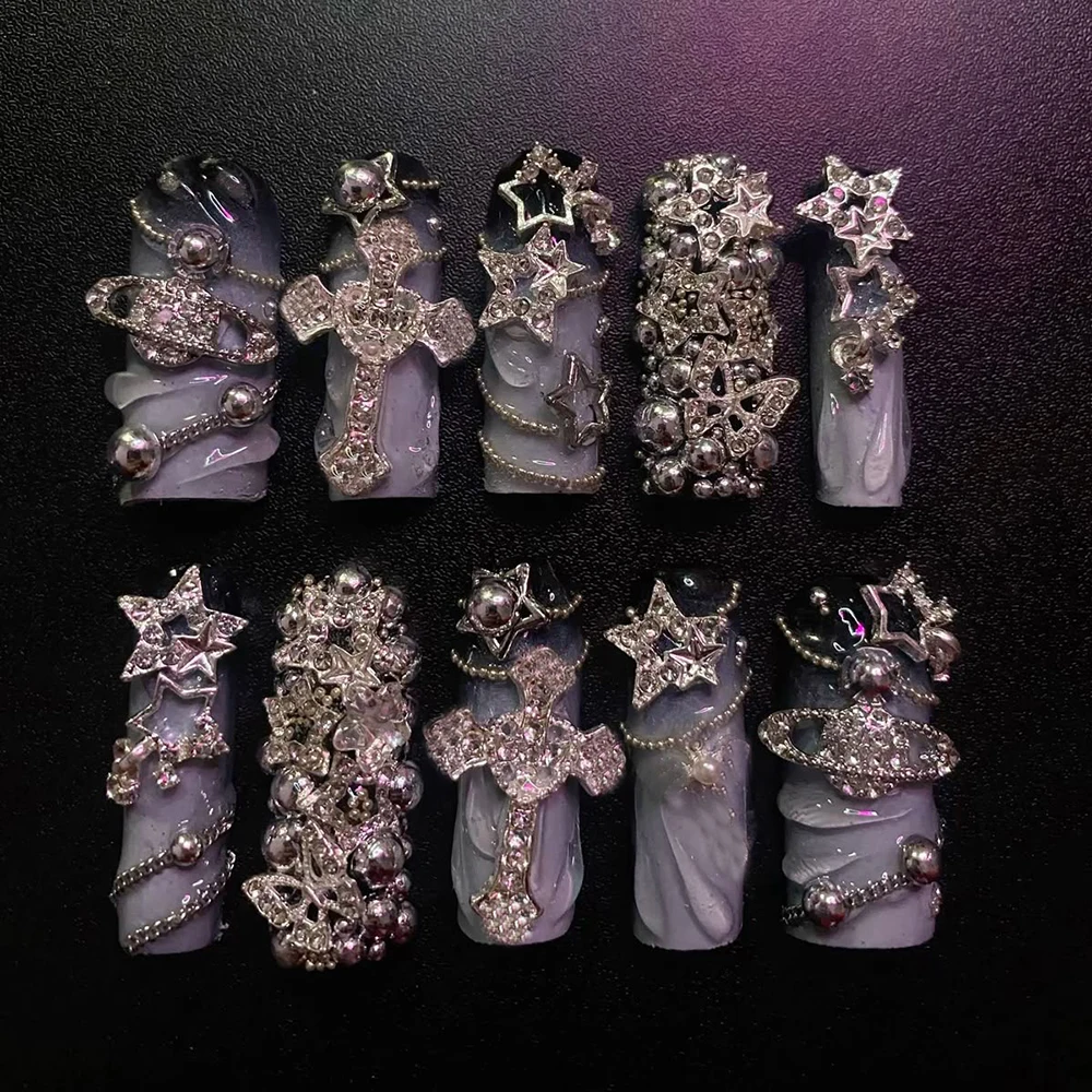 10 قطعة Y2K اليدوية الساخن فتاة اضغط على الأظافر شخصية نمط ساحة الشفاه الصدر الفرنسية هلام قذيفة سلسلة تصميم الأظافر ملصق