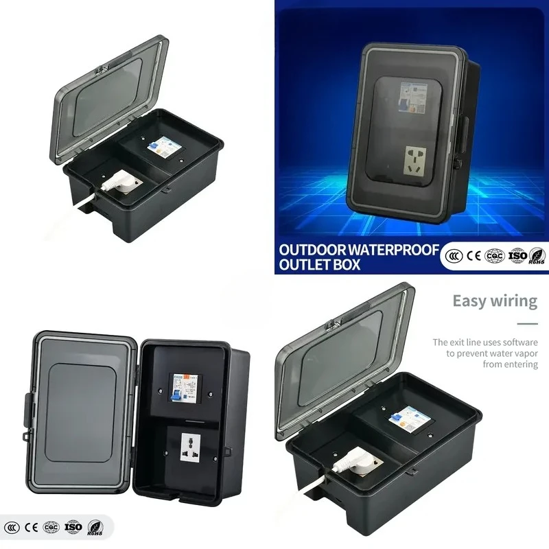 IP66 waterproof outdoor wall power socket single plug black ABS plastic CE IK08 certified 32A maximum current 400V