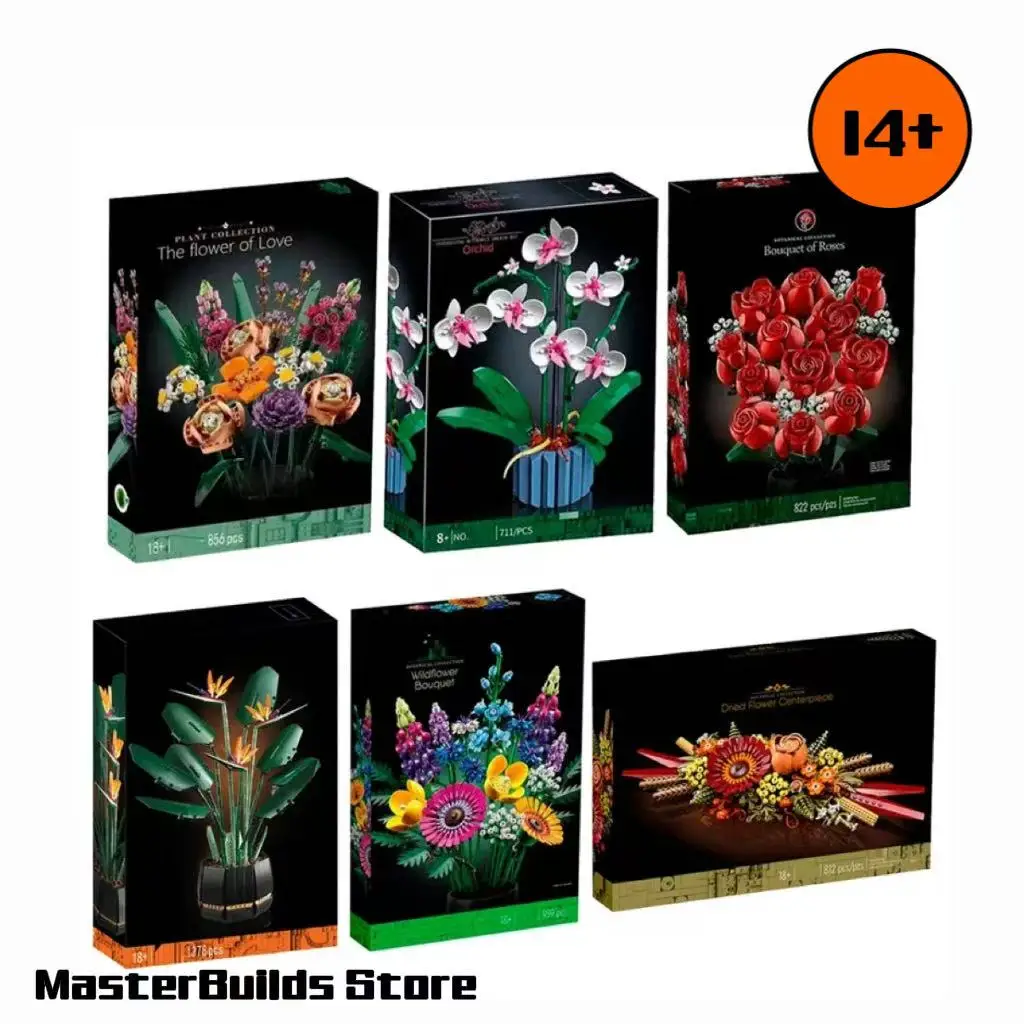 Paquet de 8 fleurs conservées, y compris roses, orchidées, modèles de blocs en pot de plantes succulentes, cadeaux pour filles et enfants