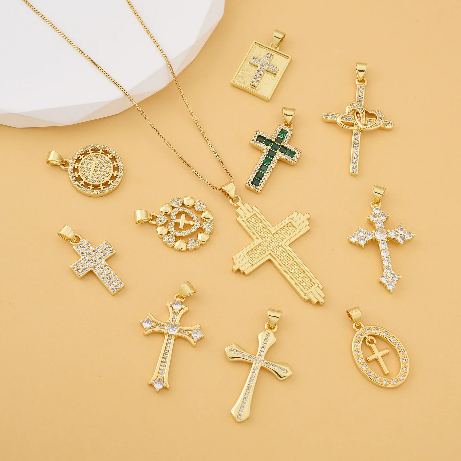 5pcs European and American Holy Cross Zircon Pendant Accessories DIY Bracelet Necklace Jewelry Production Material Wholesale