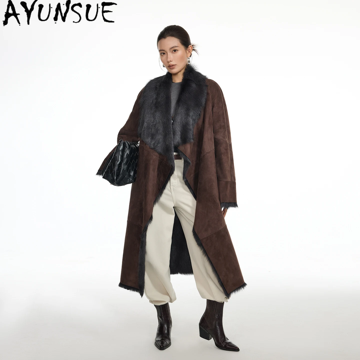 

AYUNSUE Natural Sheepskin Fur Coat Women Long Style Real Leather Jacket Cold-proof New in Coats Warm Lamb Wool Winter Clothes