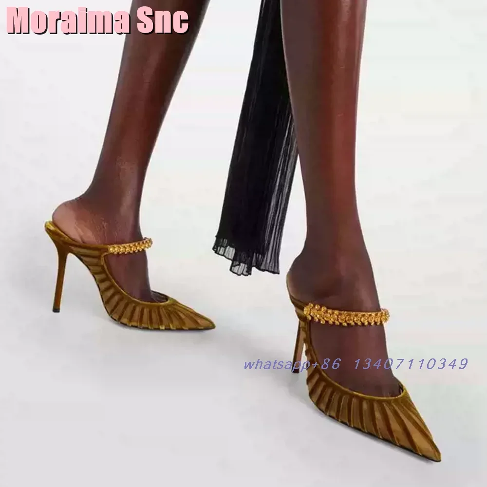 Pointed Toe Crystal Detailing Slippers Fashion Mesh Shallow Stiletto High Heels Luxury Sexy Women\'s Summer Shoes Sandals Banquet