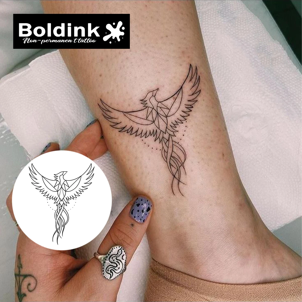 Boldink Geometric Phoenix Temporary Tattoo,Lasts To 15 Days New Technology Magic Waterproof Semi Permanent Sticker.
