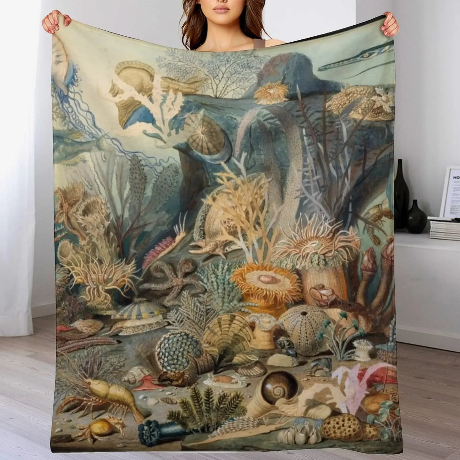Ocean Life, Artistic Ocean Art, Diver Enthusiast-Scuba Diving Throw Blanket Foldable Soft Warm Blanket for Outdoor Use