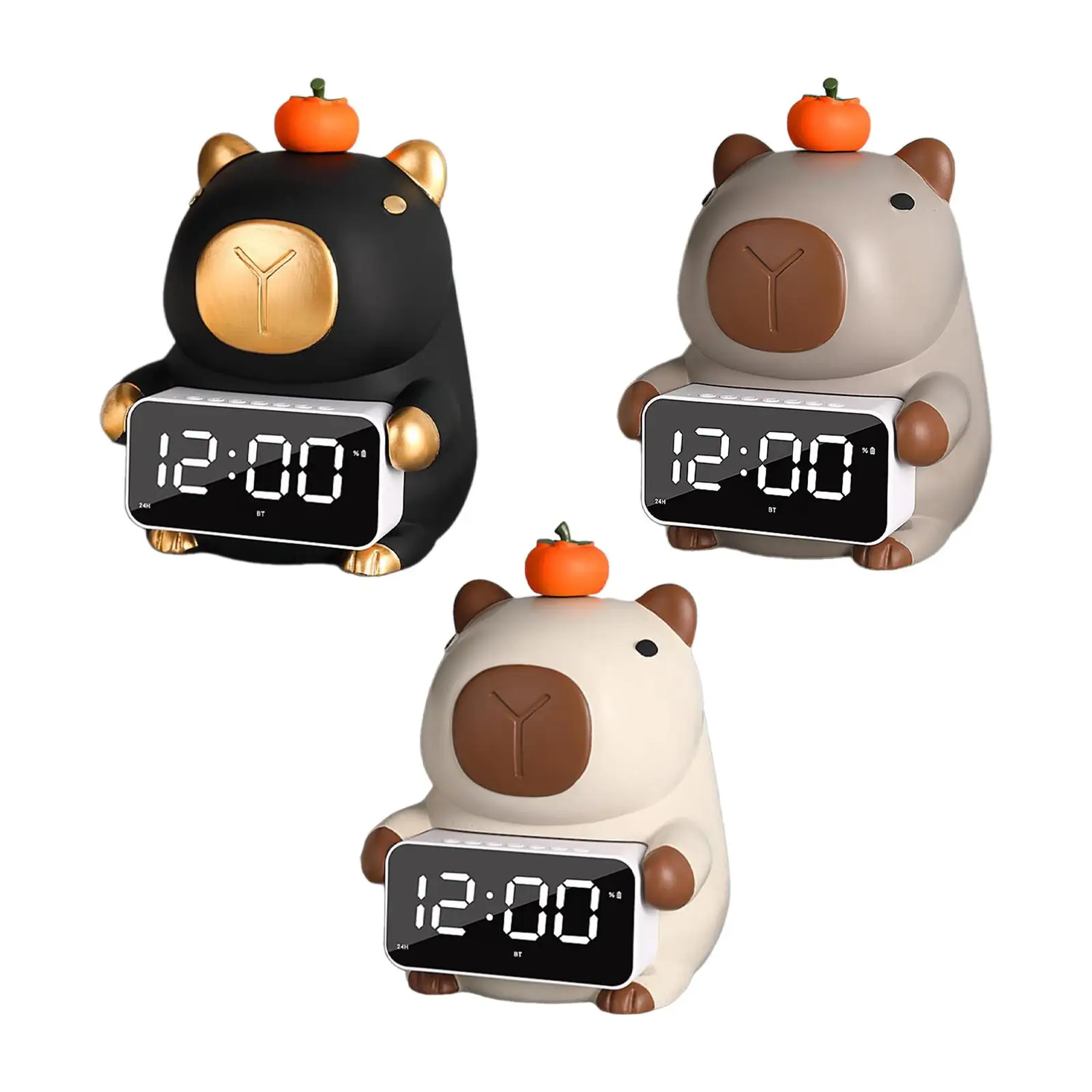 Tissue Box Cover Holder Digital Alarm Clock with Speaker Capybara Statue for Desk Vanity Countertop Car Dresser Dining Table