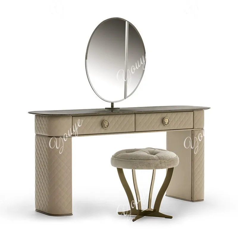 Italian light luxury solid wood dresser, post-modern makeup table, Italian style stainless steel dresser