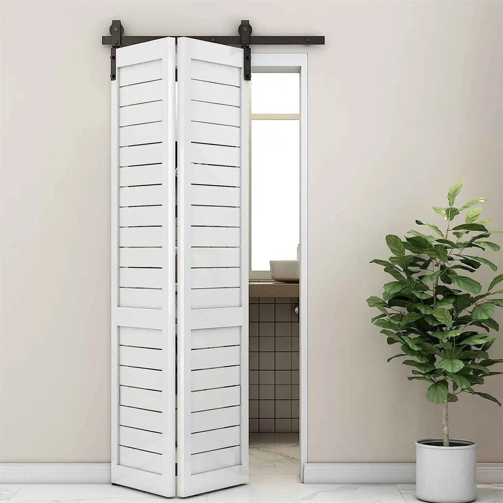 

Bifold Door Hardware Kit, 36 in Bifold Sliding Door Track Hardware Set, Easy Install, Black Roller, Side Mount