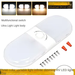 Highlight Variable Light with Three Colors RV LED Ceiling Lamp Electrodeless Dimming Cab Reading Light 12-24V Compartment Light