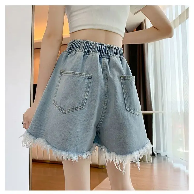 Big Size Denim Shorts Summer Thin Section Leg Wide Loose Tight High Waist Female Students Fattening Women Tassel Wide
