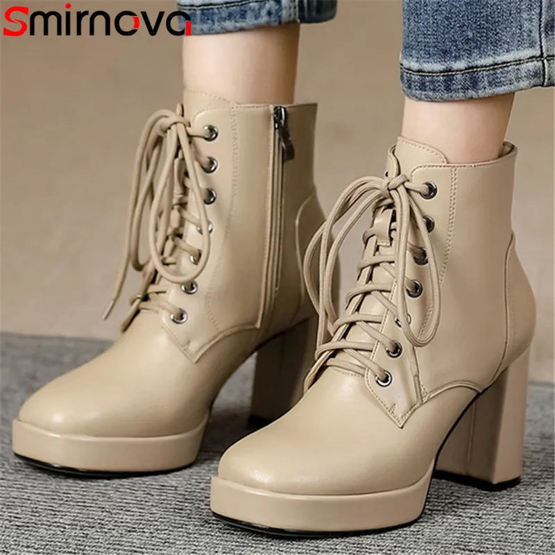 

Smirnova 2022 New Arrive Women Boots Zipper Thick High Dress Shoes Popular Genuine Leather Platform Ankle Boots