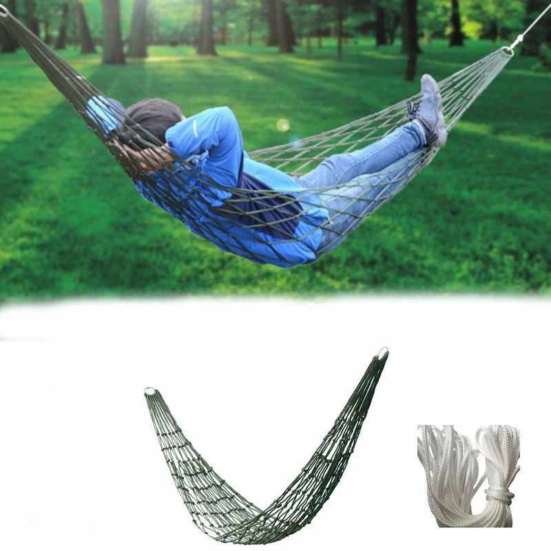 Outdoor Hammock Swing Camping Anti-rollover Nylon Rope Net Bag Tree Hanging Thickened Ultra-light Fishing Net Hammock