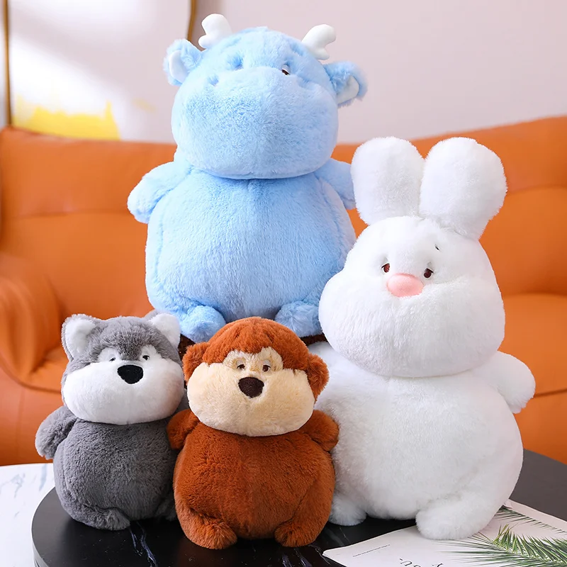 

Cute Soft Stuffed Lazy Animals Plush Doll Cartoon Round Fat Bunny Monkey Pig Hippo Plushies Toy for Girls Kids Kawaii Room Decor