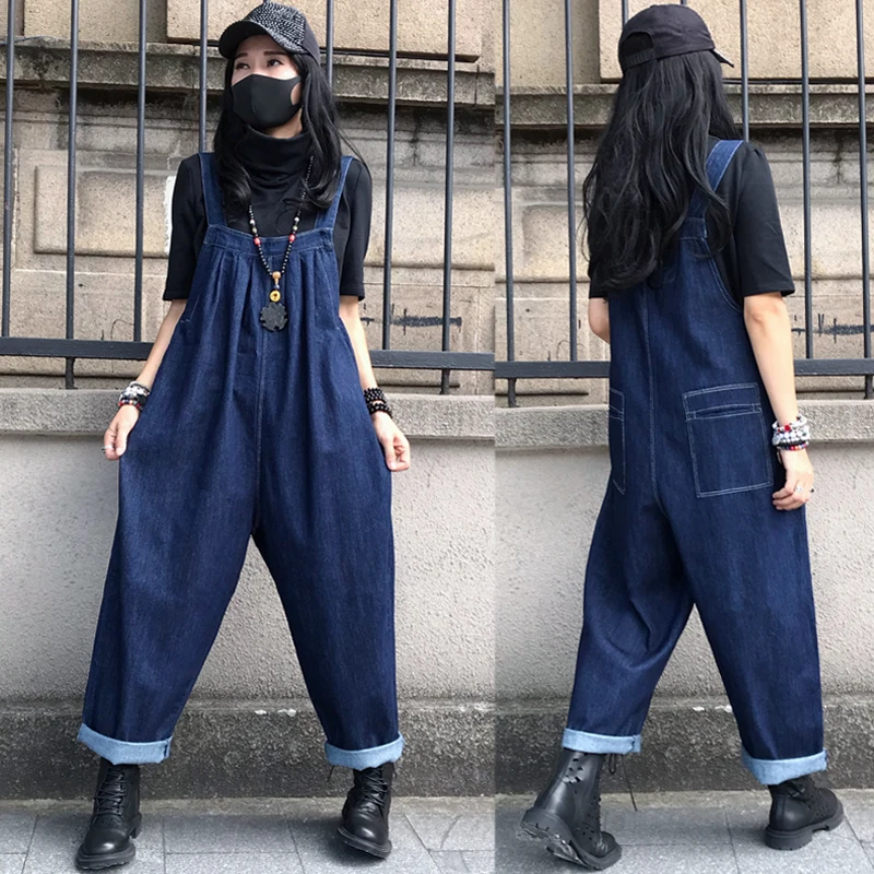 

Прямой комбинезон с высокой талией Faion, свободные джинсовые комбинезоны в Корейском стиле, женские джинсы премиум-класса, длинные брюки с высокой талией