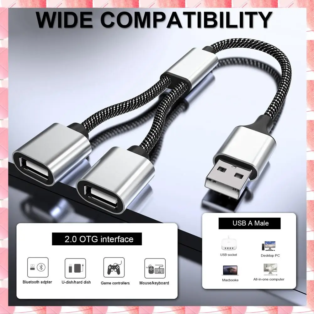 JAJA 1 PCS USB To USB 2.0 Triple USB Port HUB OTG Adapter Cable USB Extension Splitter USB A To 3 USB