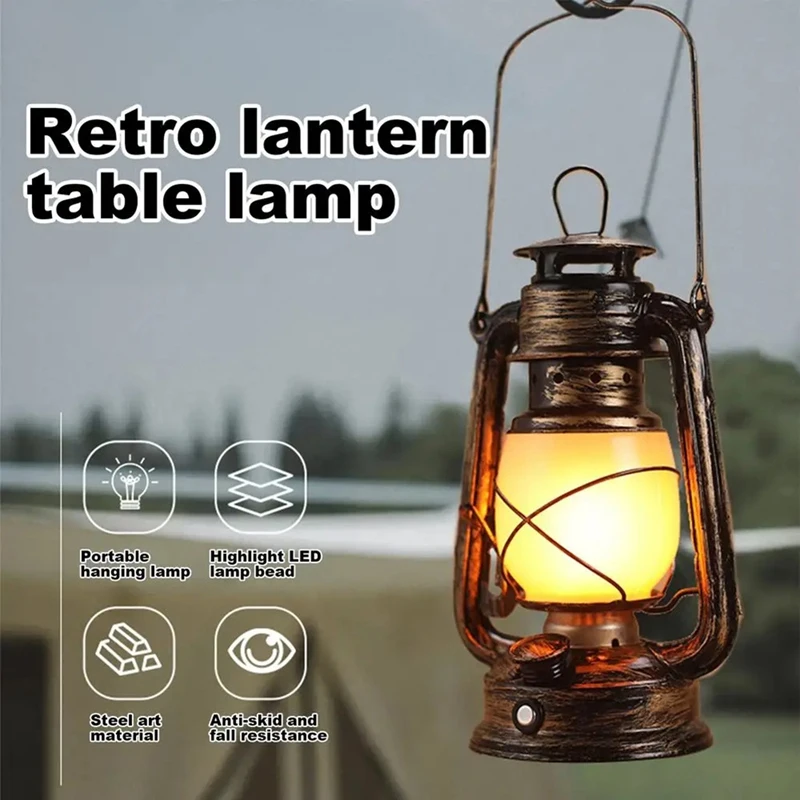 Portable Camping Lamp USB Rechargeable Hanging Tent Lantern Without Remote Control Dynamic Flame Light Battery Powered