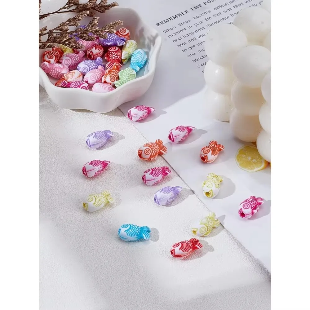 200Pcs Tiny Goldfishes Bead Opaque Acrylic Beads Plastic Animal Craft Loose Bead Colorful Fish Spacer Beads Bracelet Beading