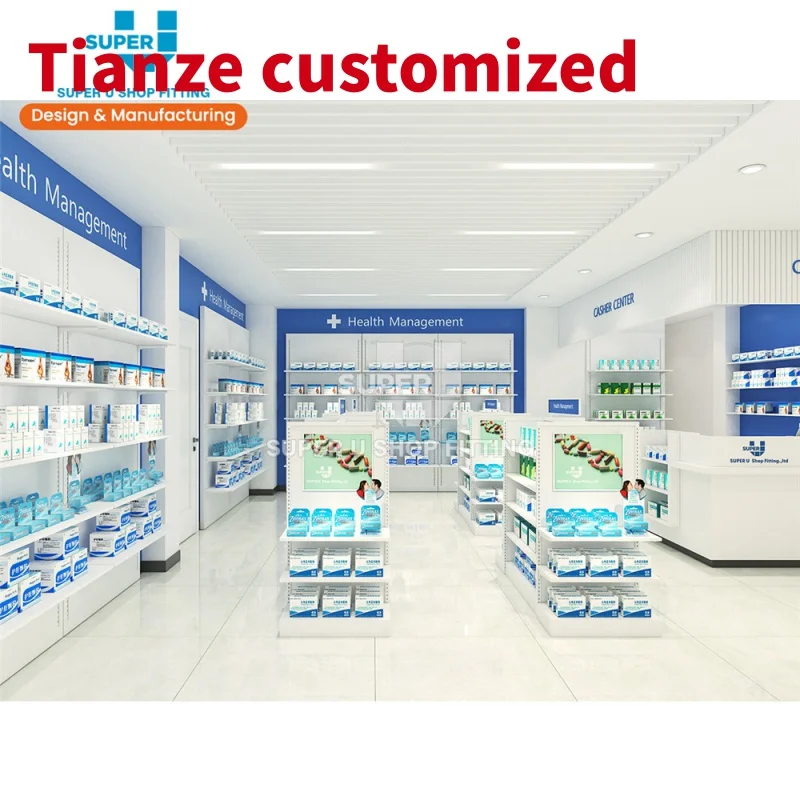 (customized)Retail Pharmacy Store Showroom Display Furniture Medicine Product Display Shop Interior Design Supply Medical Store