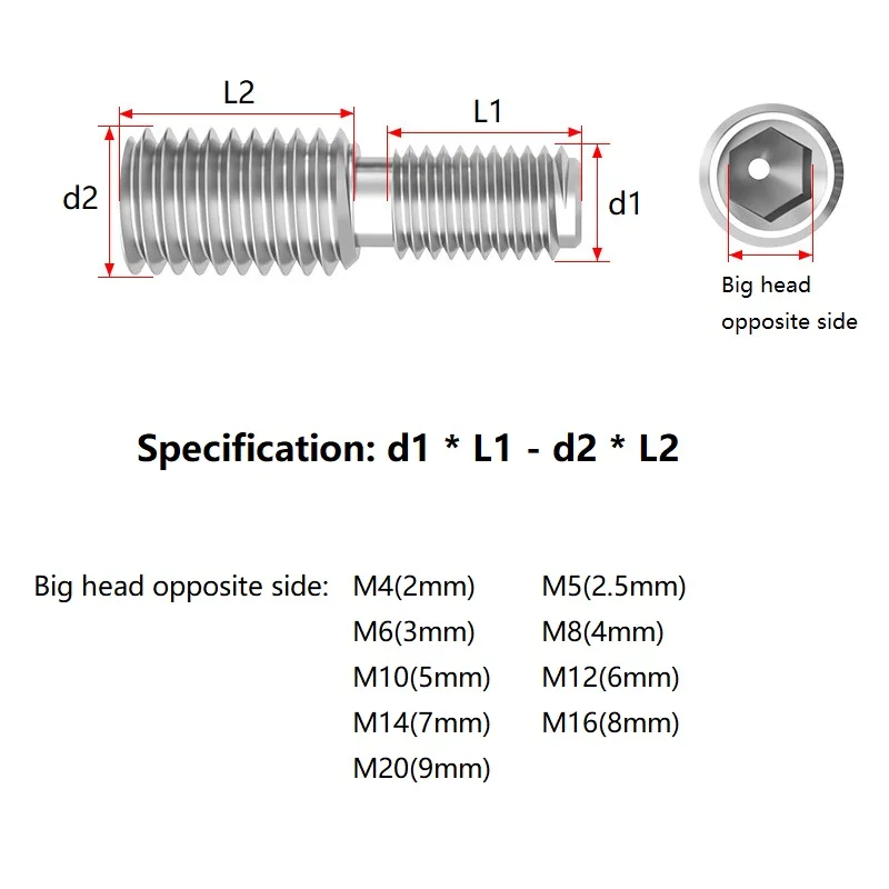 M3-M20 304 Stainless Steel Thread Adapter Male to Male Bolts Hex Hexagon Socket Conversion Double Head Transfer Screws