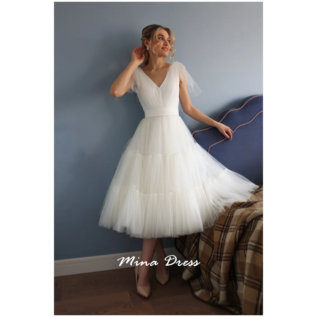 

Mina Customized White Prom Dresses Luxury Party Dress Ribbon Simple and Elegant Formal Dress V-neck Sleeveless Evening Woman