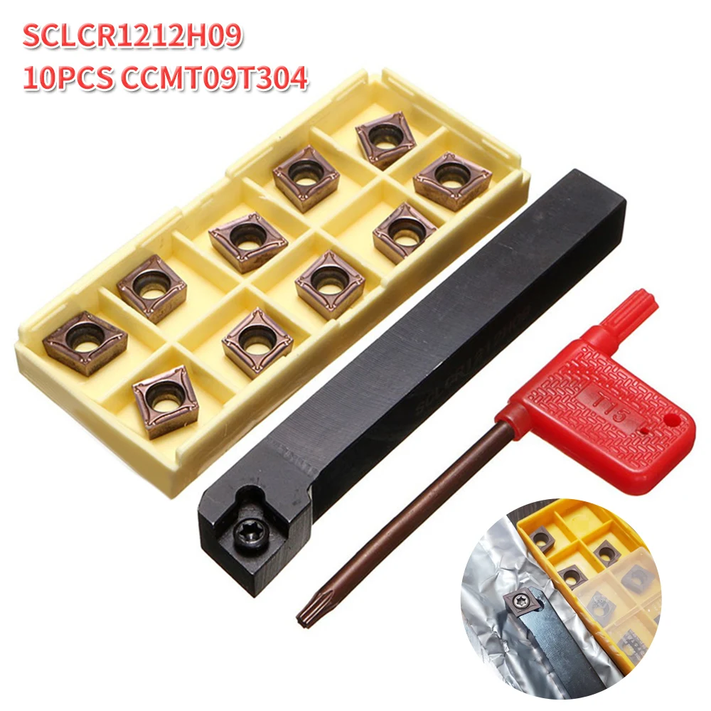 

Токарный станок Токарный инструмент SCLCR1212H09 Держатель с 10 шт. CCMT09T304 Твердосплавная токарная вставка для нарезания резьбы Высокая износостойкость
