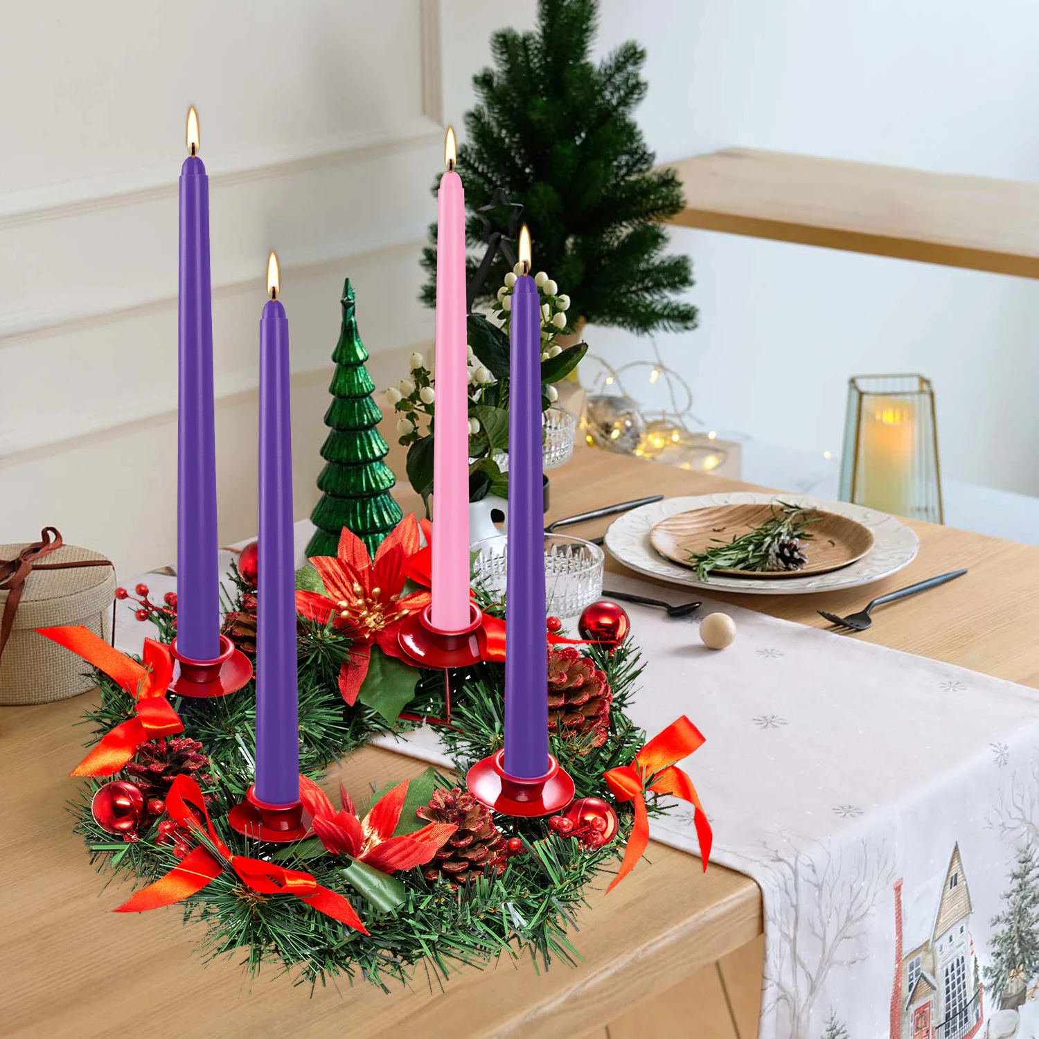 4 قطع 10 بوصة ثلاثة شمع صغير أرجواني وواحد وردي بدون تنقيط، شموع عشاء منزلية خالية من الدخان والعطور، سحبت يدويًا، جودة عالية، مناسبة لجميع الأماكن، وأعياد مختلفة. نستخدم فقط الشموع المستدقة المصنوعة من شمع عالي الجودة، لذا أن حرق الشموع، سوف ترى نفس لون الشموع الطويلة بنفسك. يمكنك أن تجعلها خفيفة وناعمة.