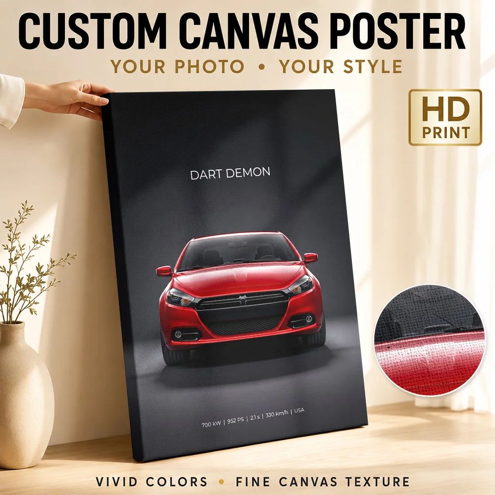 American Red Dart Sedan Canvas Poster Personalized Photo Frontal Composition Wall Art For Auto Shop Reception Collector Gift