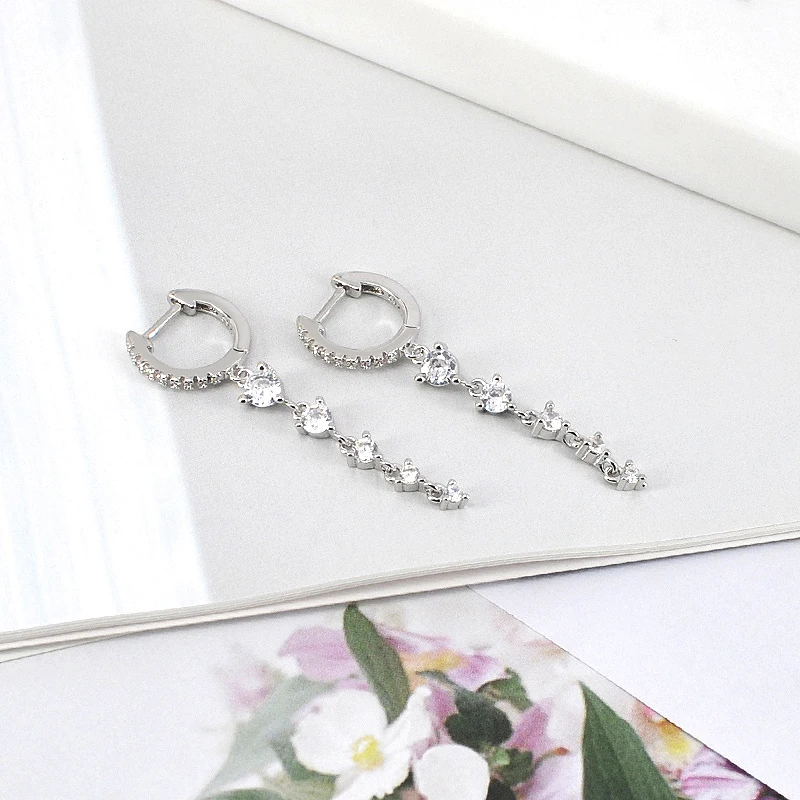 925 Sterling Silver Ear Needle Crystal Zircon Tassel Pendant Hoop Earrings Retro Small Fragrance Style High Jewelry Women Gifts