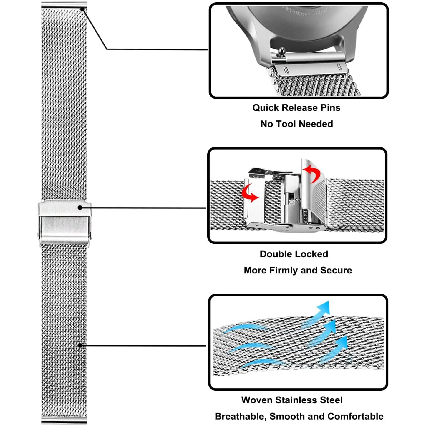 14/16/18/20/22mm Universal Milanese Watchband Quick Release Watch Band Mesh Stainless Steel Strap Wrist Belt Bracelet Silver image 4