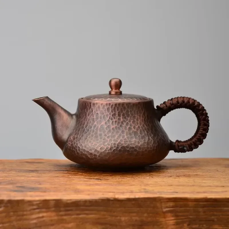 Handmade Thickened Hammered Retro Copper Metal Teapot Kung Fu Tea Set Single Pot with Side Handle Home Customization