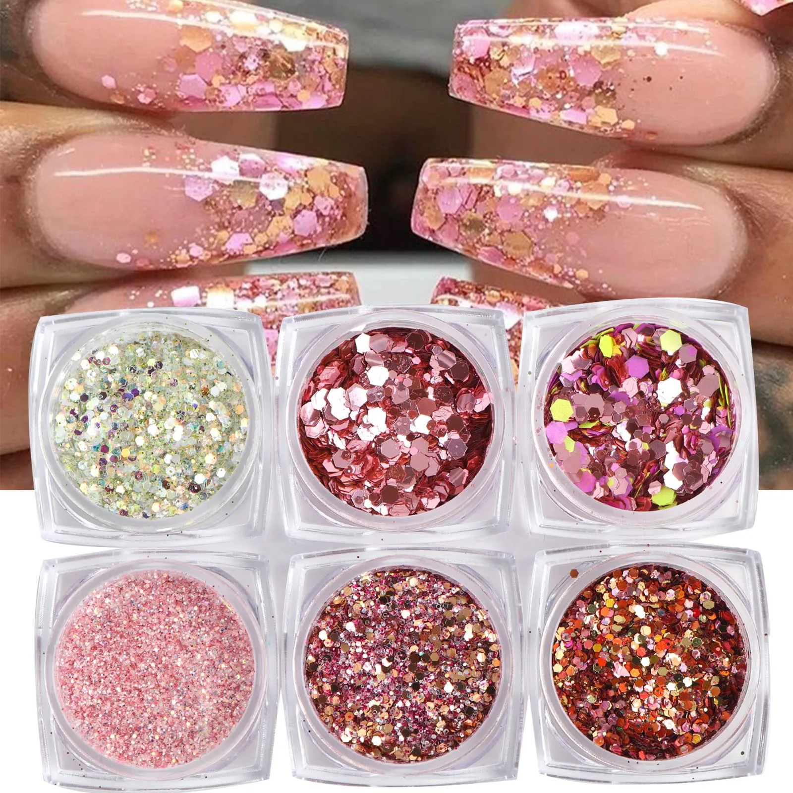 6 Colors Iridescent Mermaid Holographic Hexagon Sequins 3D Flakes Laser Gradient Nail Glitter Shiny Nail Art Sequins