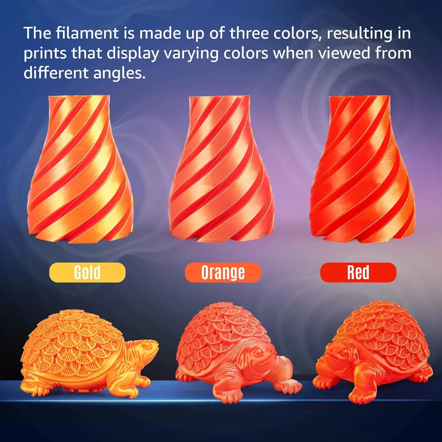 خيط PLA حريري 250جم 1.75مم - 3 ألوان في 1، لامع، متوافق مع طابعات 3D FDM