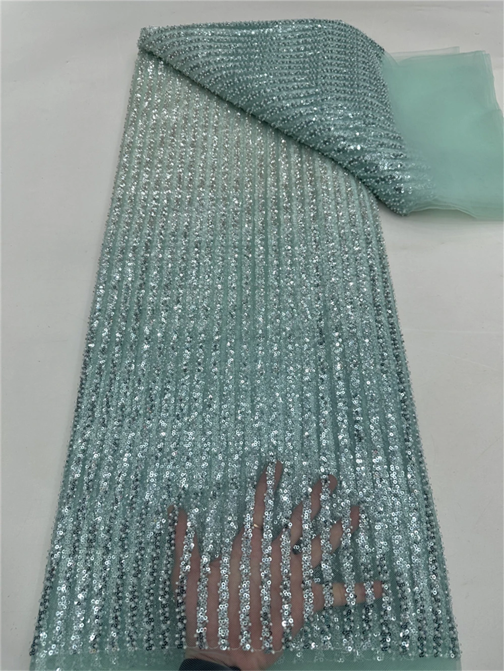 

Luxury African Beaded 2025 High Quality Nigerian Sequins With Pearl Lace French Tulle Lace Fabric For Party Dress Sewing